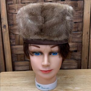 Gorgeous Fur Pillbox Hat 1960's Style Vintage Mink Fur & Silk Pill Box Hat
